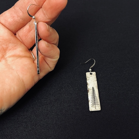 Pine Tree Drop Earrings - Black and Silver - Picture 2 of 7